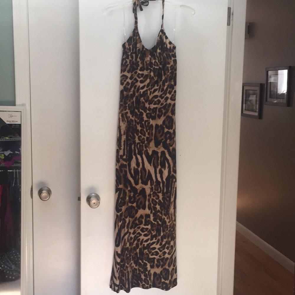 Leopard print halter maxi dress